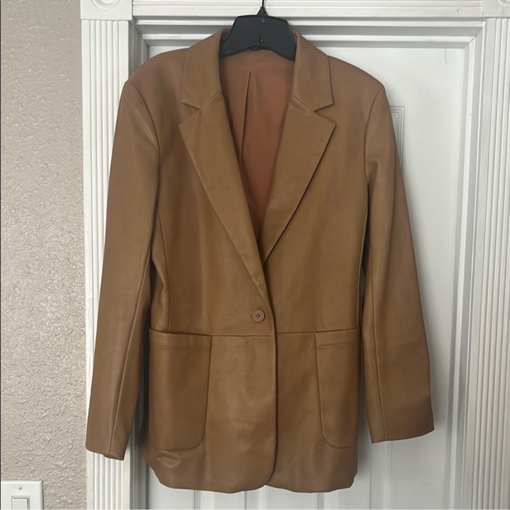 Women's Tan Leather Blazer by express! Great condition